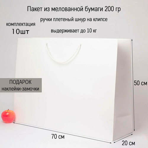 фотография Пакет подарочный большой 70х50х20 белый, бумажный (10шт), купить за 5806 руб онлайн