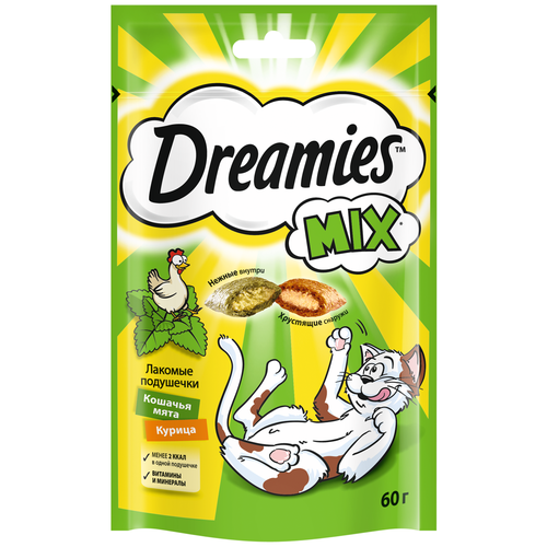 фотография Лакомство для кошек  Dreamies Подушечки Mix, 60 г птица, купить за 315 руб онлайн