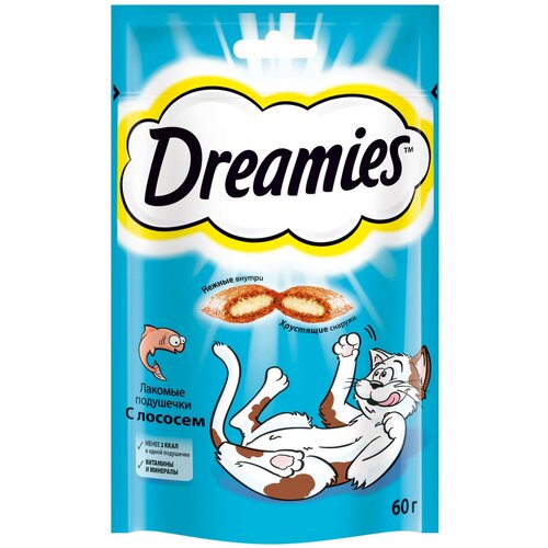 фотография Лакомство для кошек  Dreamies Подушечки, 60 г лосось, купить за 95 руб онлайн