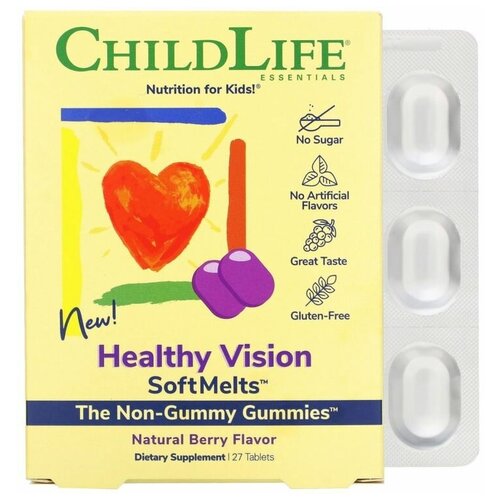 фотография ChildLife, Healthy Vision SoftMelts, натуральный ягодный вкус, 27 таблеток, купить за 2300 руб онлайн