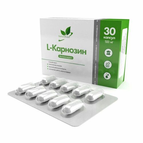 фотография Капсулы NaturalSupp L-Carnosine, 500 мг, 30 шт., купить за 1599 руб онлайн