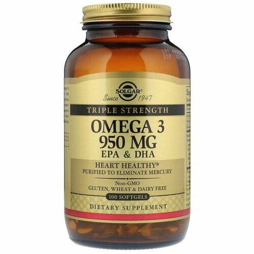 фотография Omega 3, Solgar, Омега 3, рыбий жир, 950мг,100 капсул, купить за 2810 руб онлайн